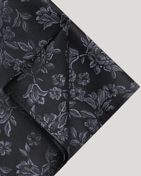 Two Tone Black Tie Floral Silk Pocket Square